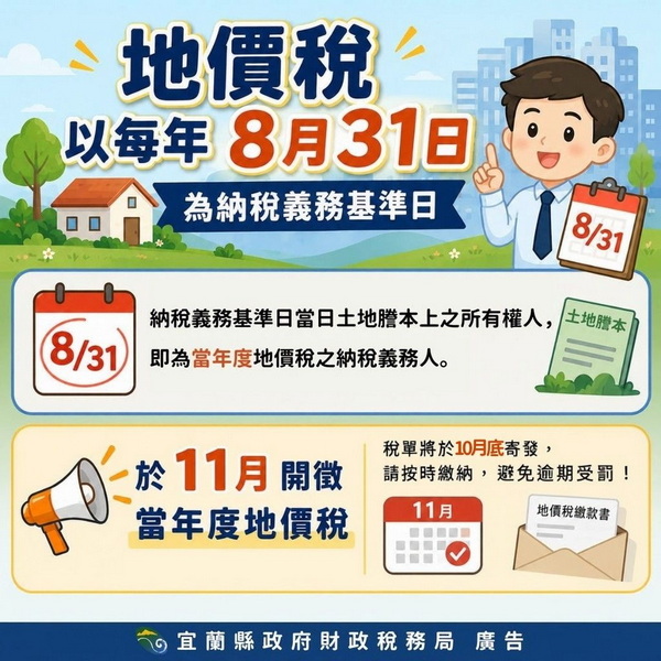 11月地價稅誰繳,看納稅基準日8月31日這天!